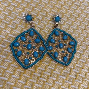 Womens Turquoise & gold drop earrings
